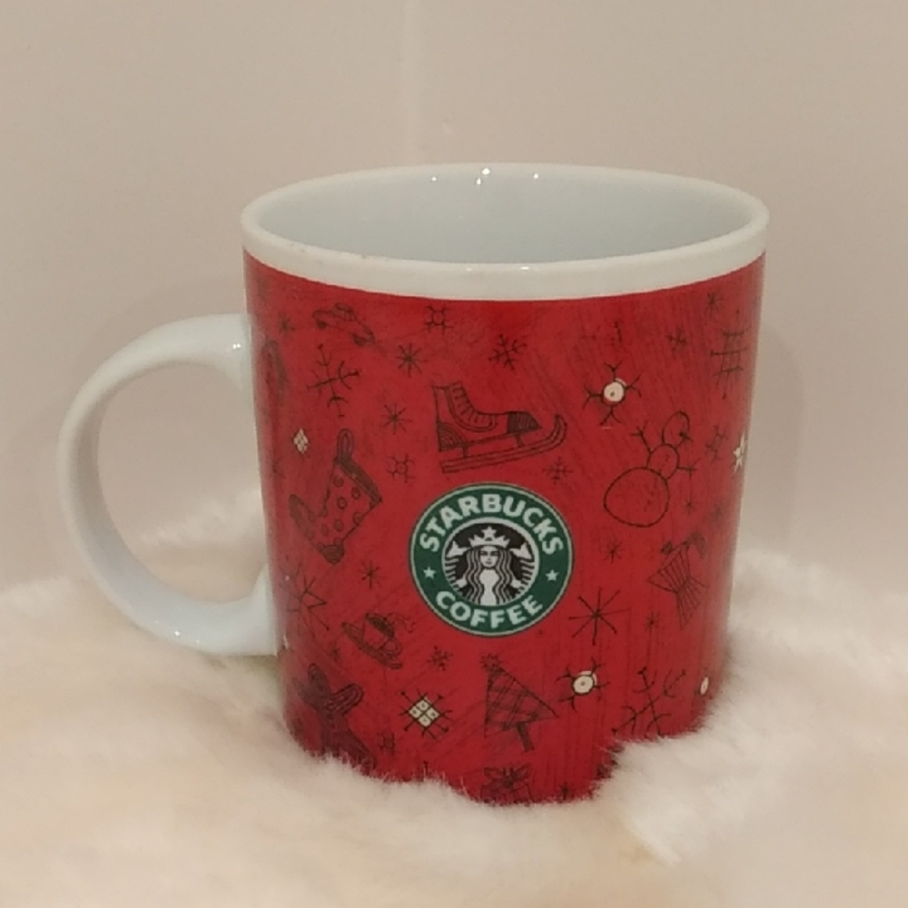 Starbucks Festive Red Mug with Holiday Icons